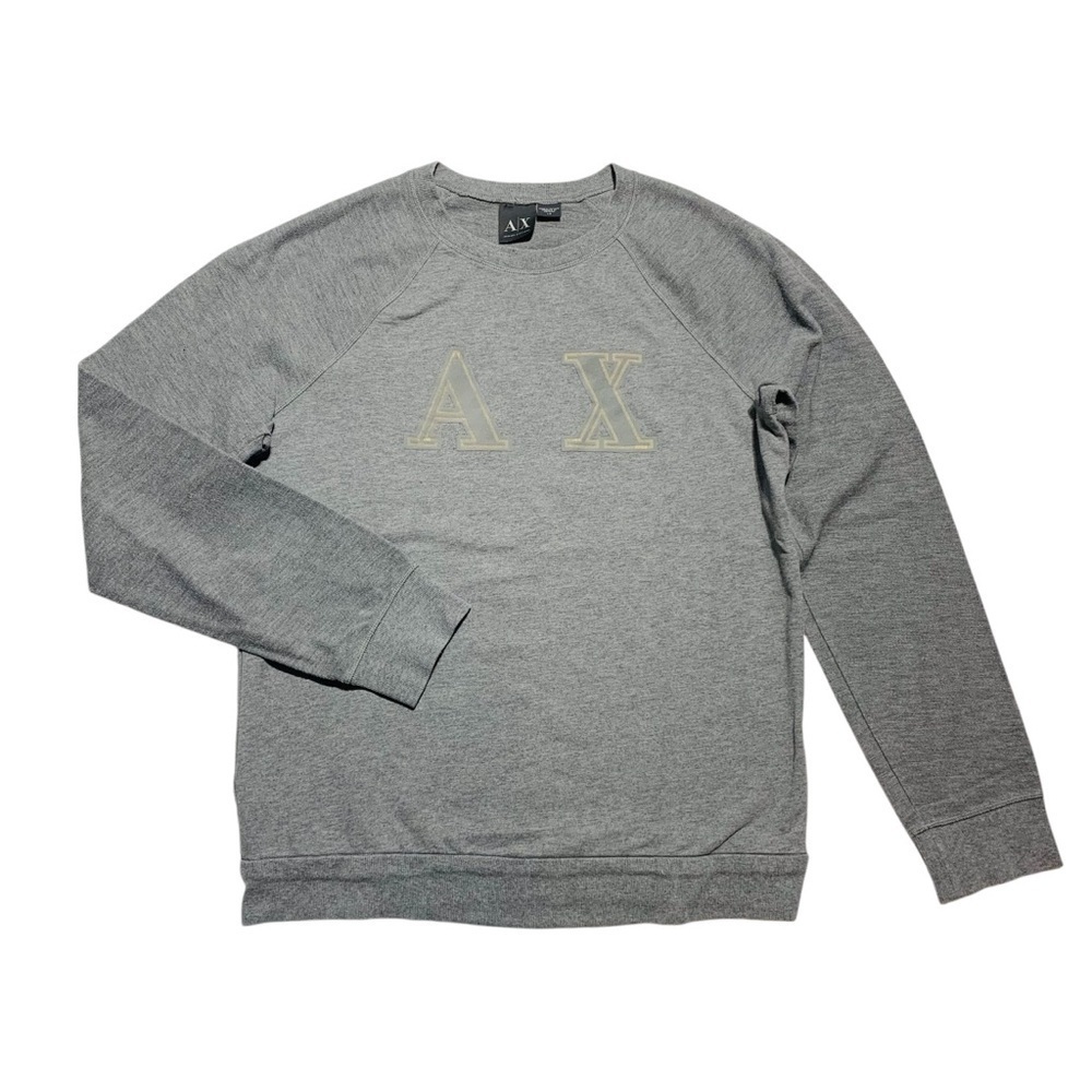 Armani Exchange Gray Sweatshirt with Crew Neck and Subtle Graphic